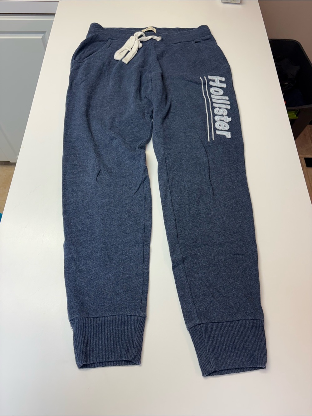 Hollister Boys Navy Sweatpants with White Logo and Drawstring